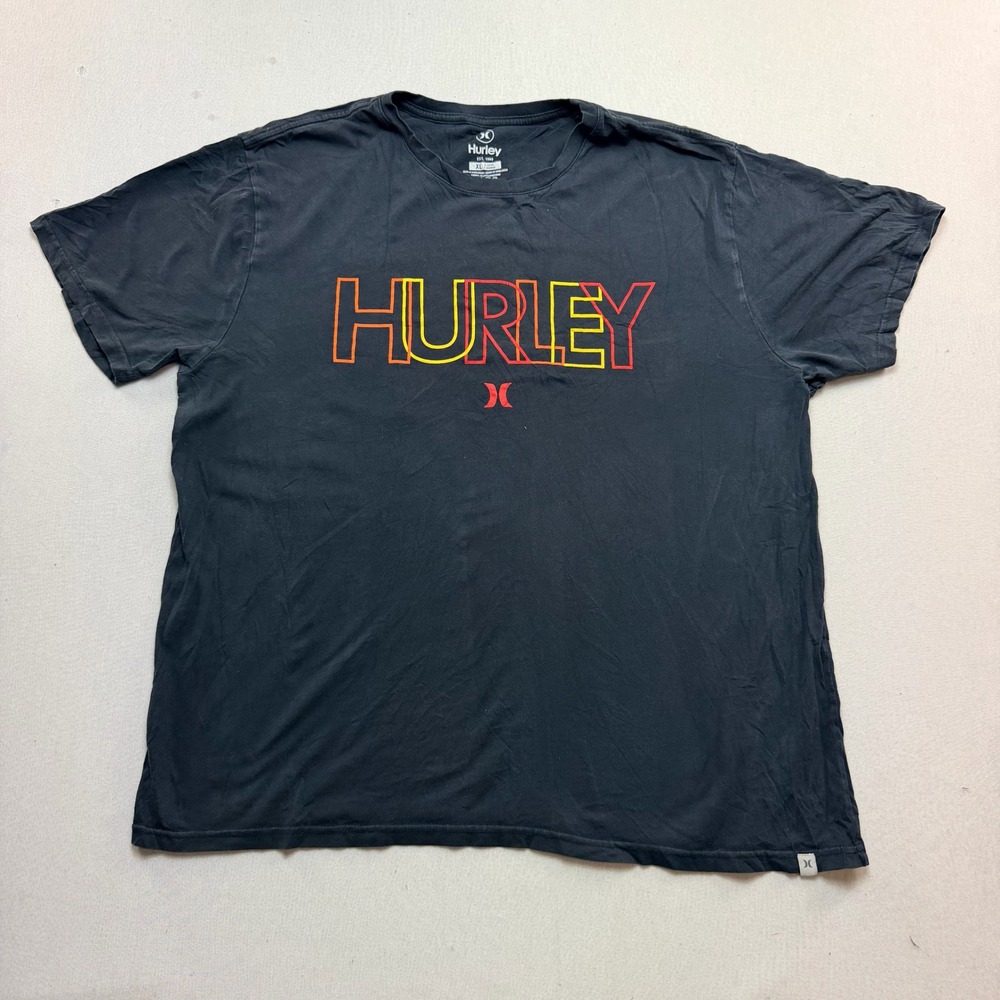 Hurley Graphic T-Shirt Men Extra Large Black Good Short Sleeve Logo Tee
